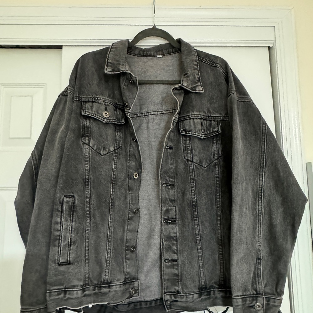 Distressed oversized Black Denim Jacket